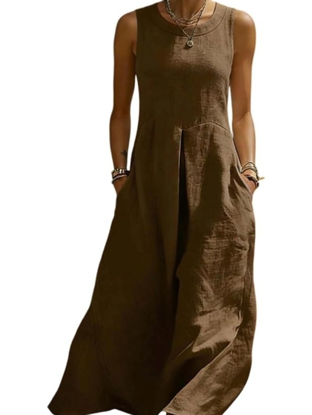 Source Unknown Brown Sleeveless Maxi Dress